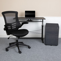 Flash Furniture BLN-NAN21CPX5L-BK-GG Work From Home Kit - Adjustable Computer Desk, Ergonomic Mesh Office Chair and Locking Mobile Filing Cabinet with Side Handles